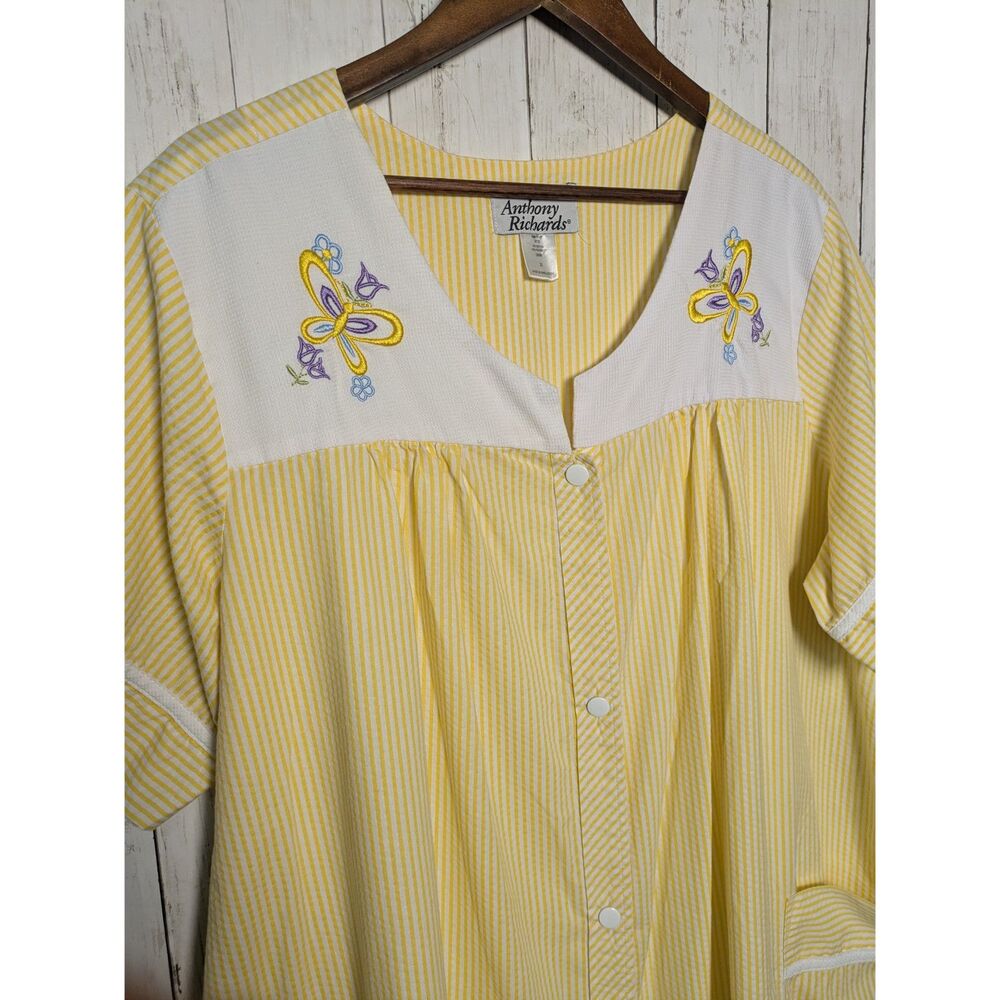 Anthony Richards 2X Yellow Stripe Butterfly Embroidered House Dress Grannycore